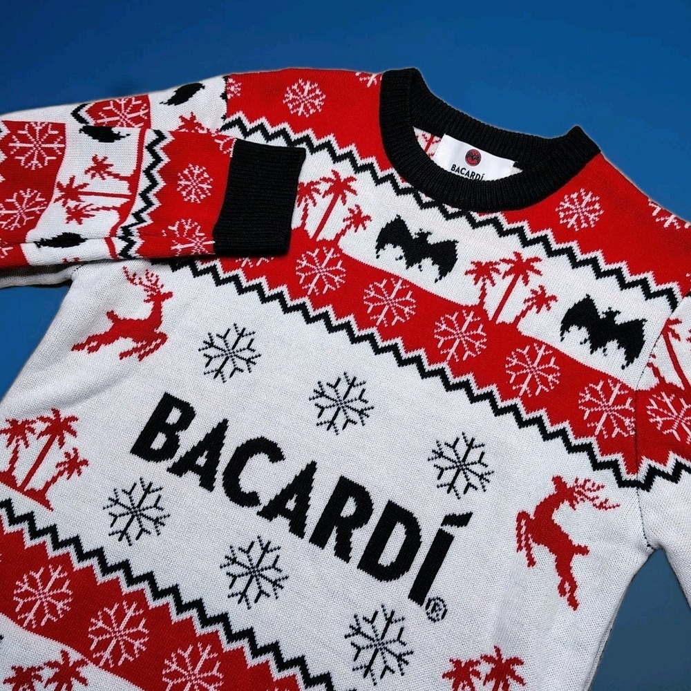 Bacardi Winter Christmas Sweater Adult Small Red White 100% Acrylic Spellout